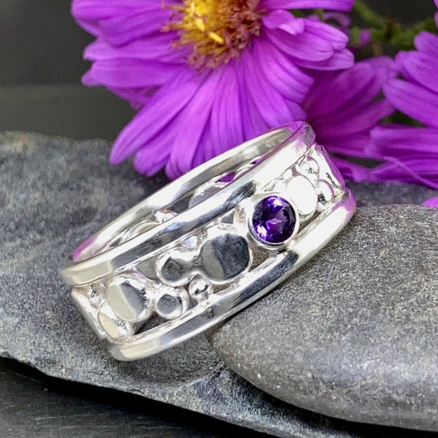 Amethyst Ring – Size 11.5 – Argentium Silver Flat Granules – 0.25 Carat