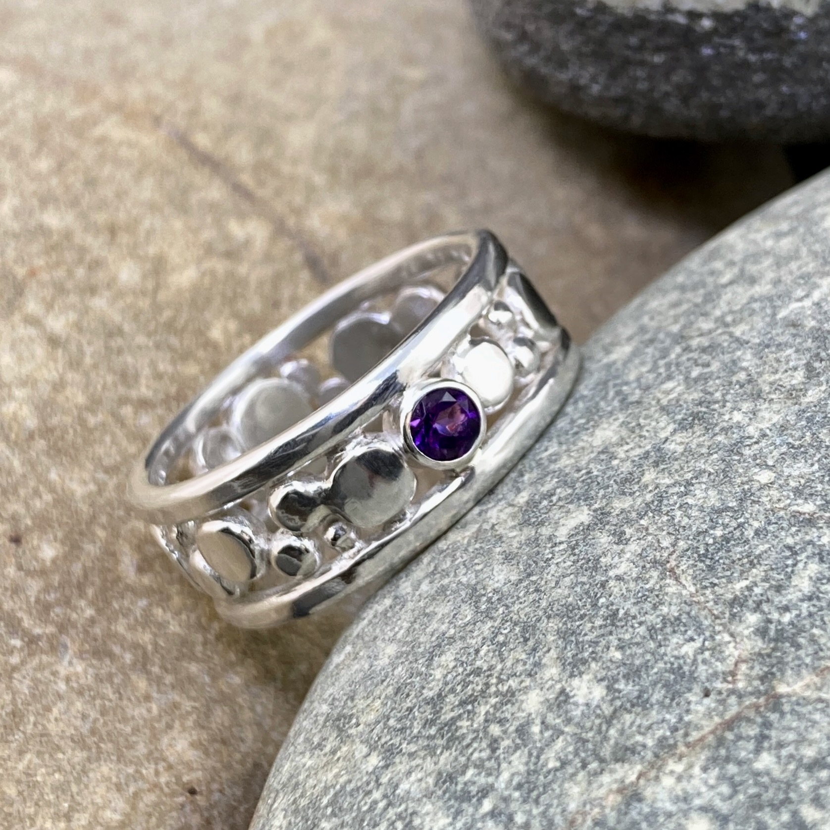 Amethyst Ring – Size 11.5 – Argentium Silver Flat Granules – 0.25 Carat - Image 3