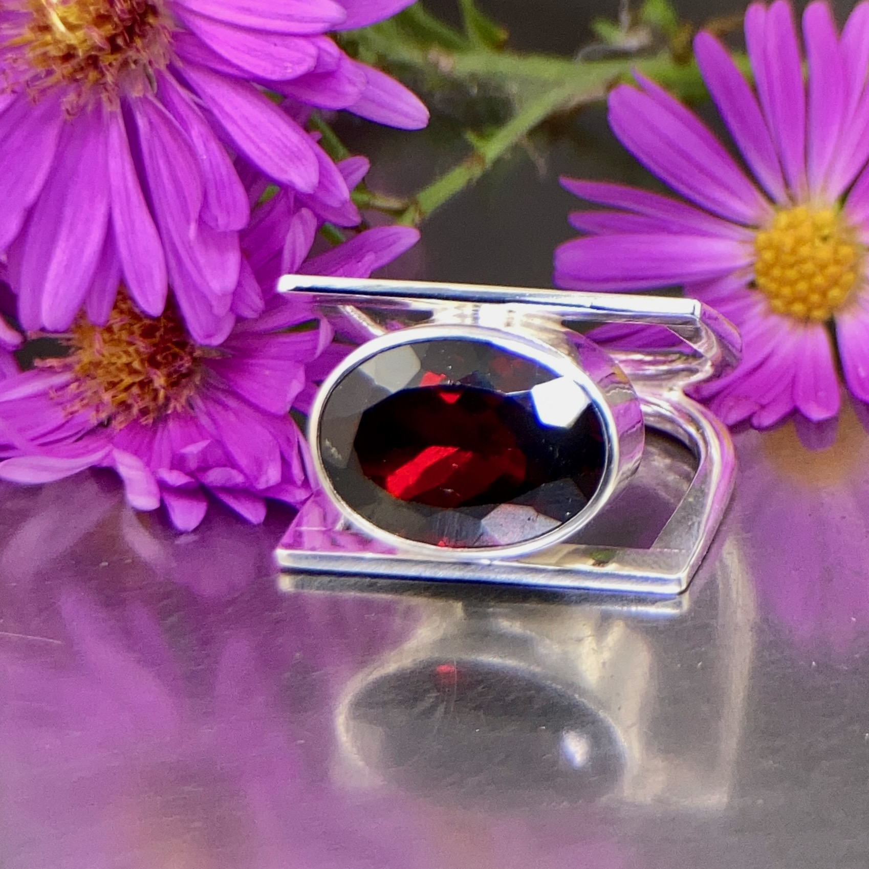 Garnet Ring – Size 10.5 – Argentium Silver Double-D Band – 16 Carat