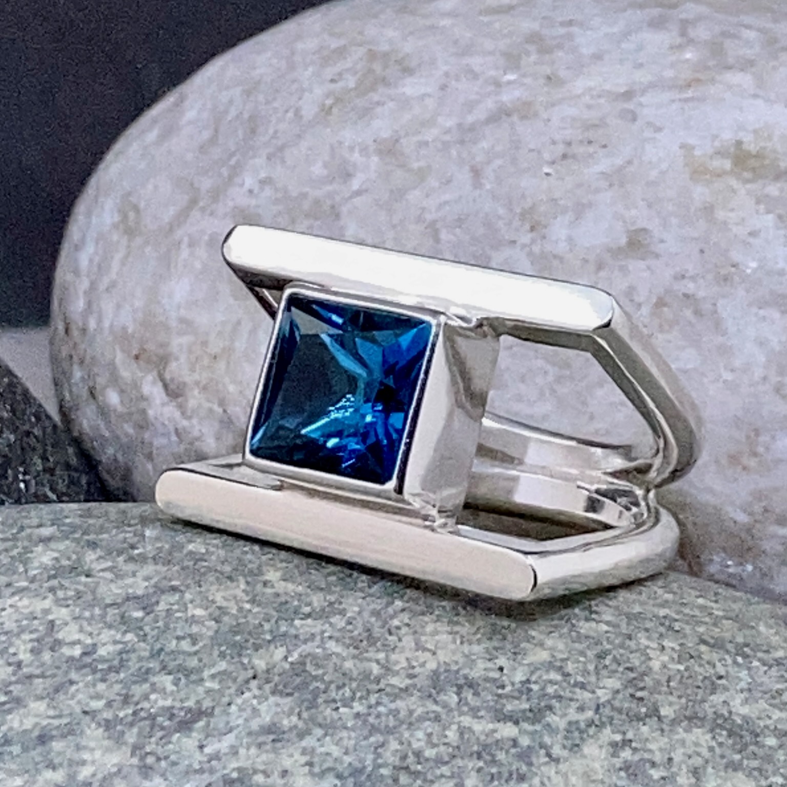 London Blue Topaz Ring – Size 6 – Argentium Double-D Band – 3 Carat - Image 2