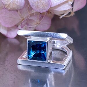 London Blue Topaz Ring – Size 6 – Argentium Double-D Band – 3 Carat