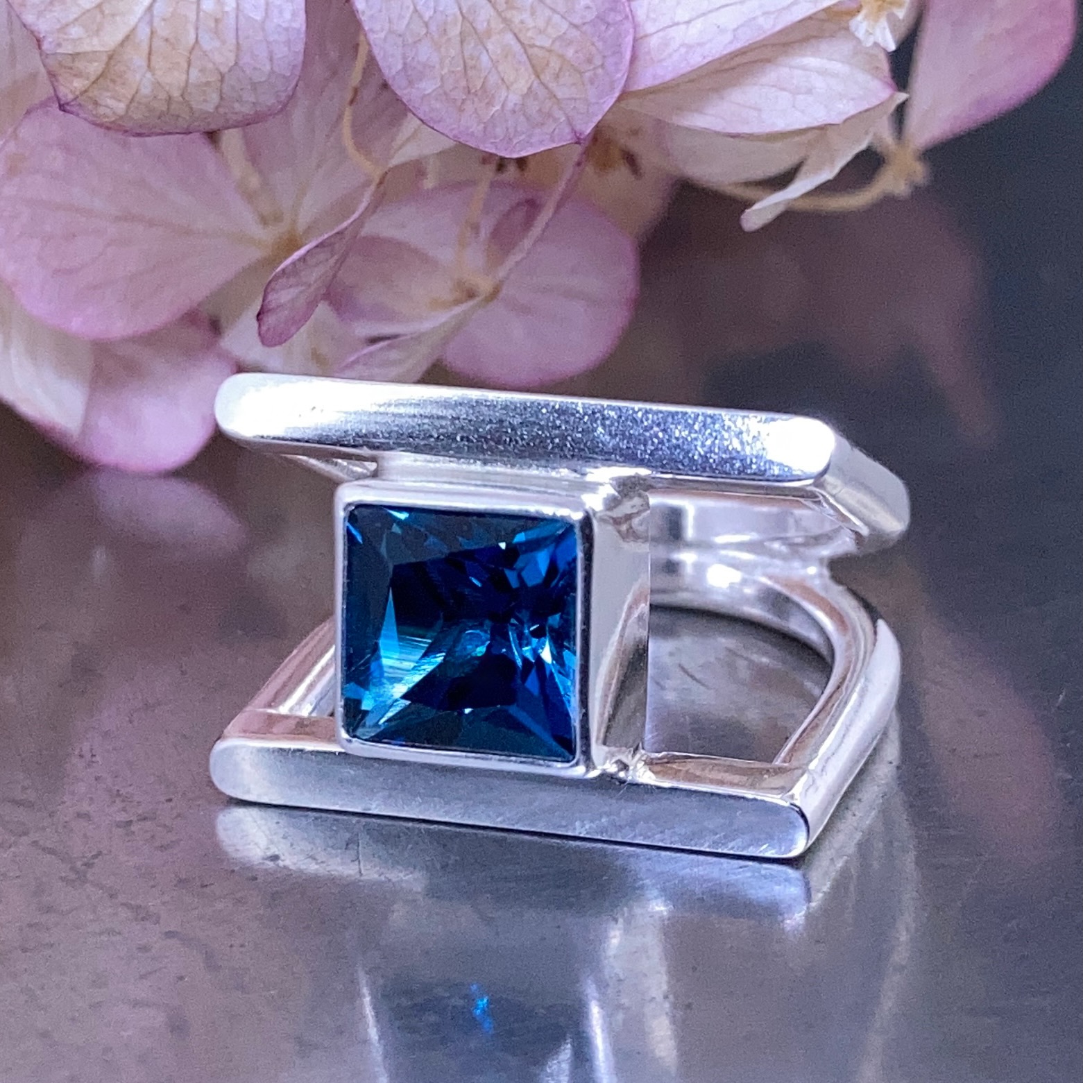 London Blue Topaz Ring – Size 6 – Argentium Double-D Band – 3 Carat