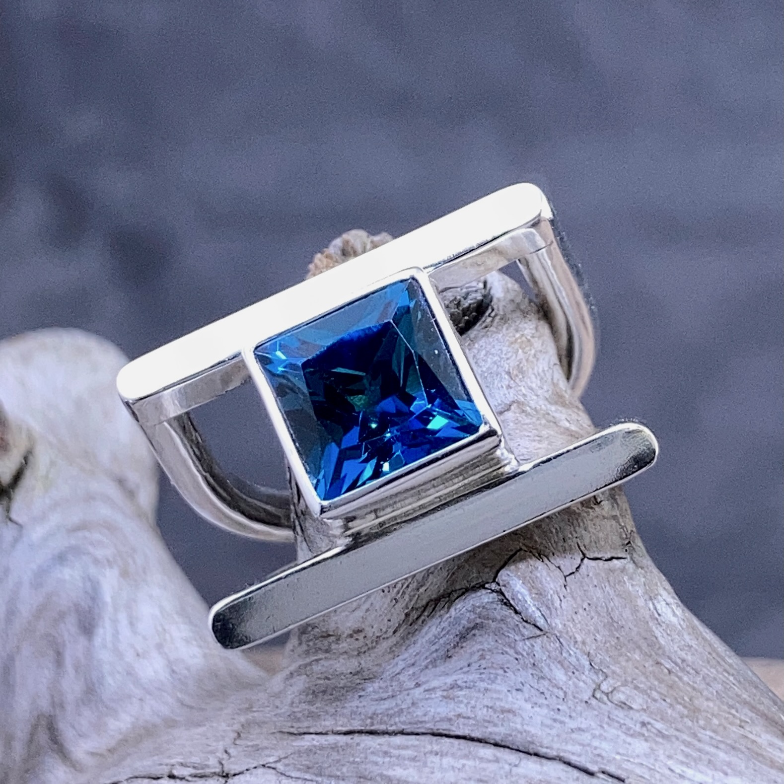 London Blue Topaz Ring – Size 6 – Argentium Double-D Band – 3 Carat - Image 3
