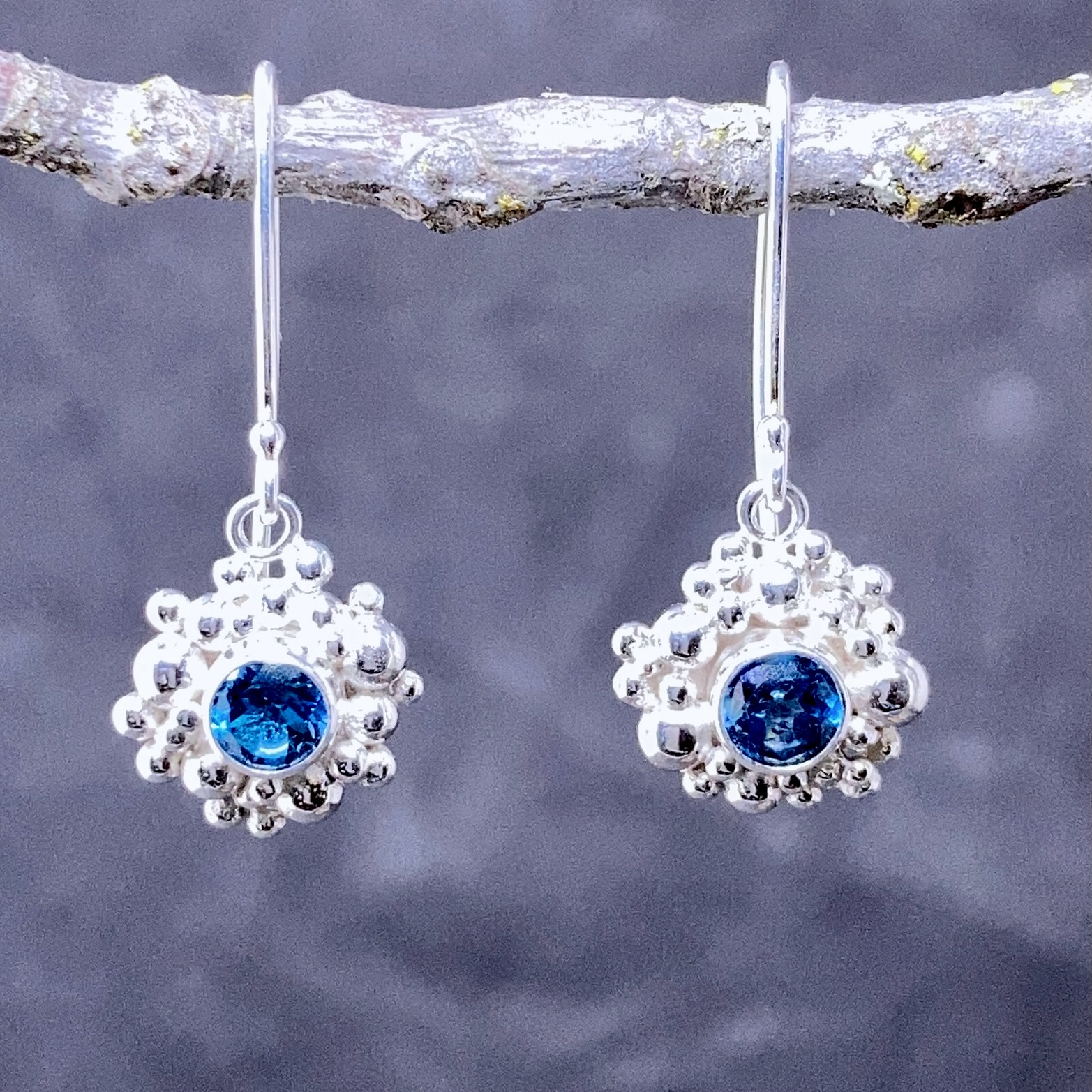 London blue topaz earrings - granules - Argentium silver - 2 carat - Image 3