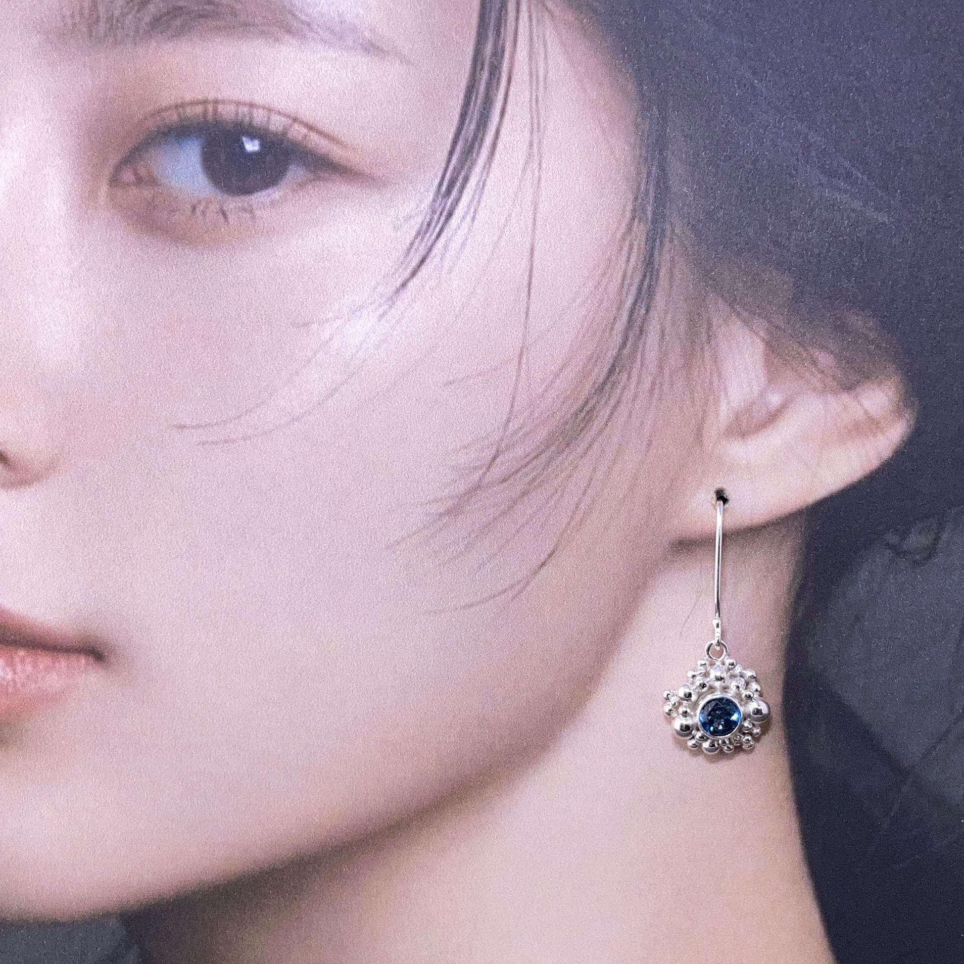 London blue topaz earrings - granules - Argentium silver - 2 carat - Image 4