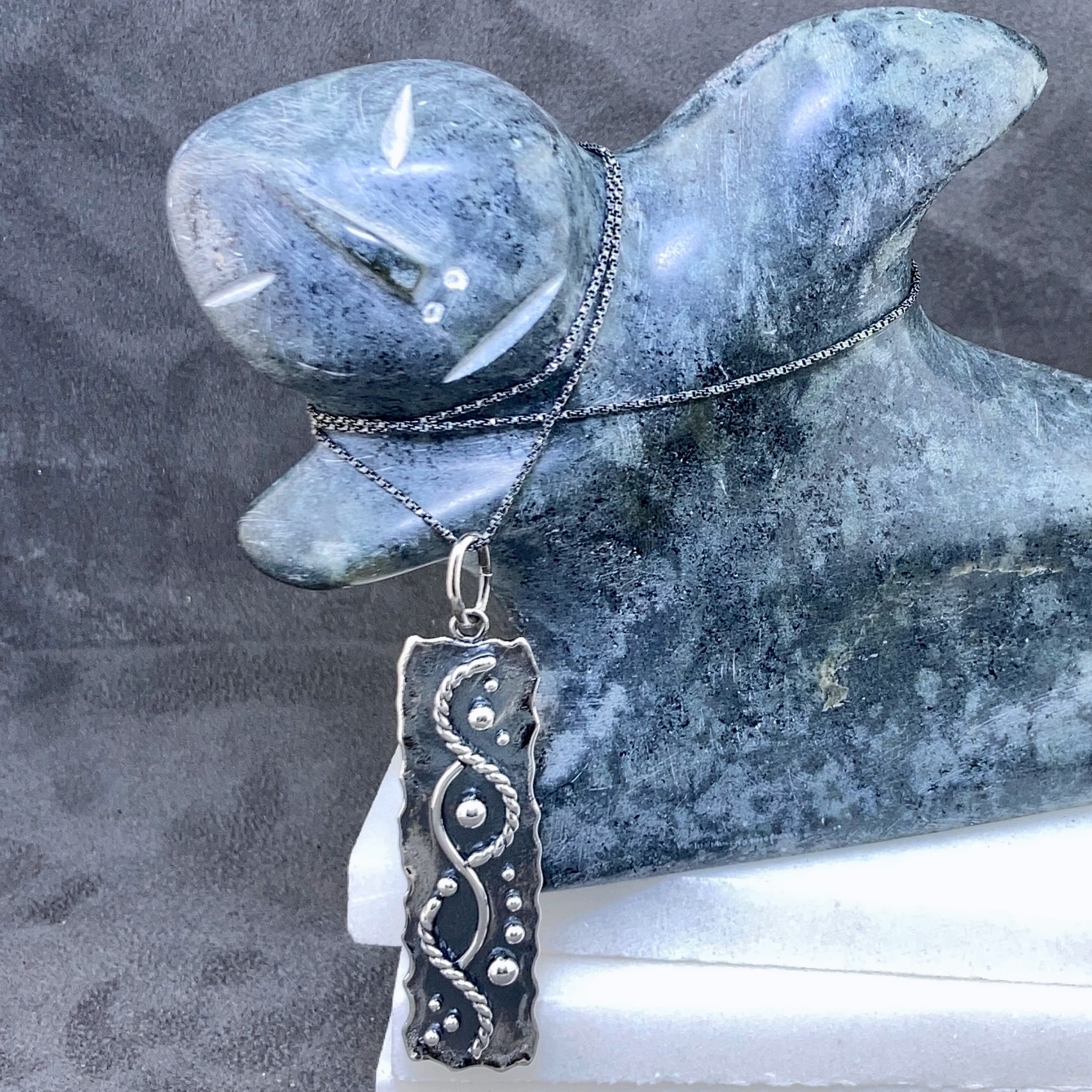waves pendant - Argentium silver - rectangle