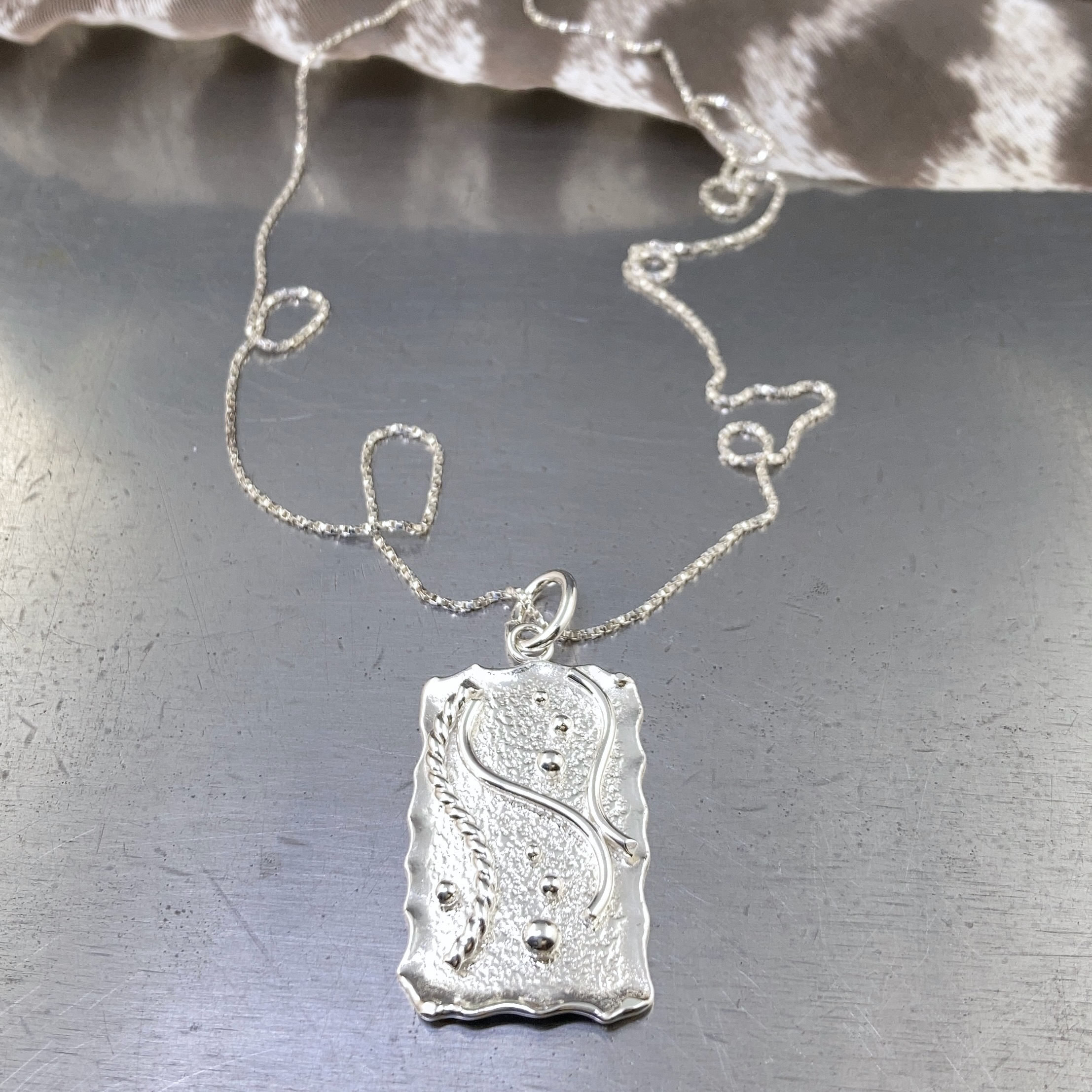 waves pendant - Argentium silver - rectangle