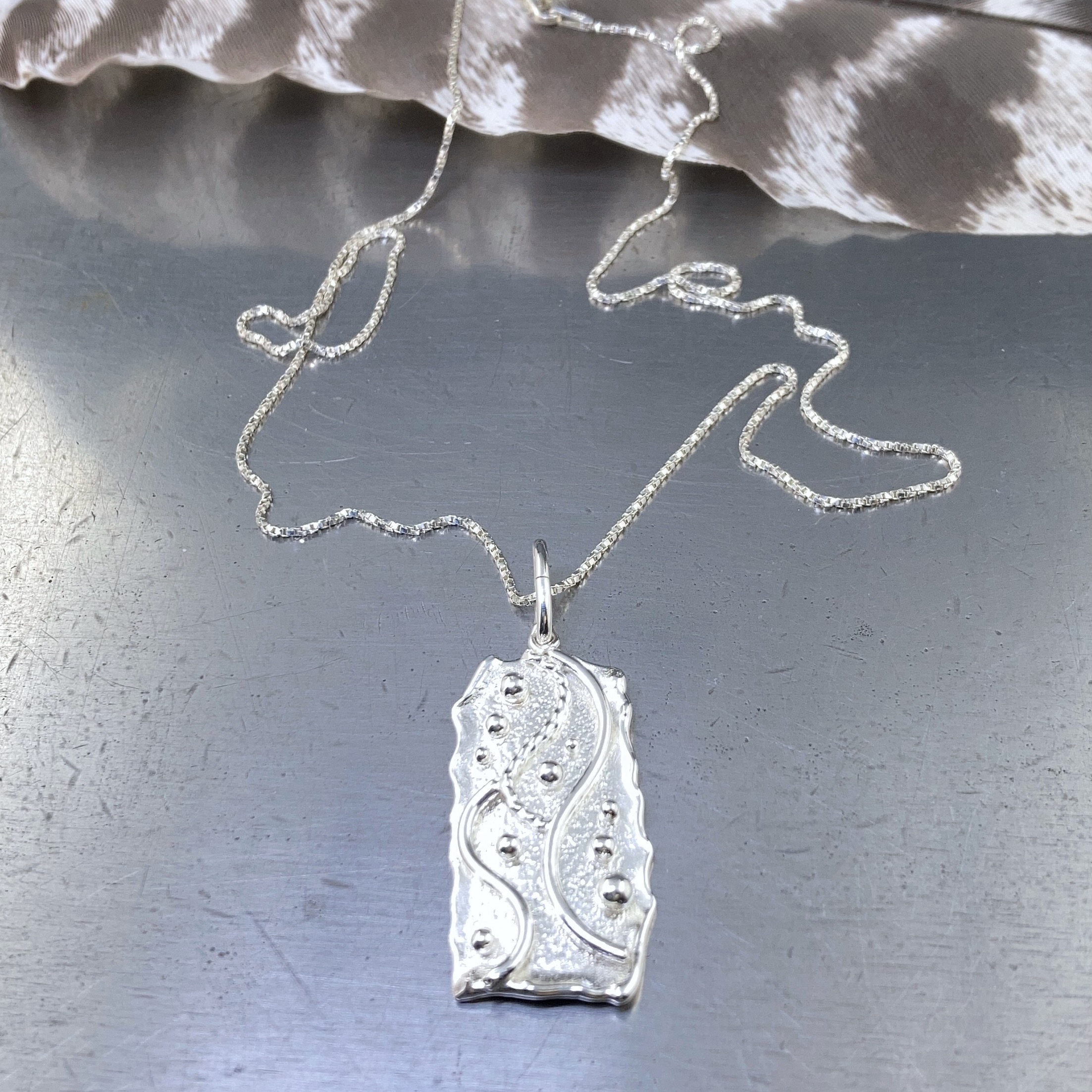 waves pendant - Argentium silver - rectangle - Image 2
