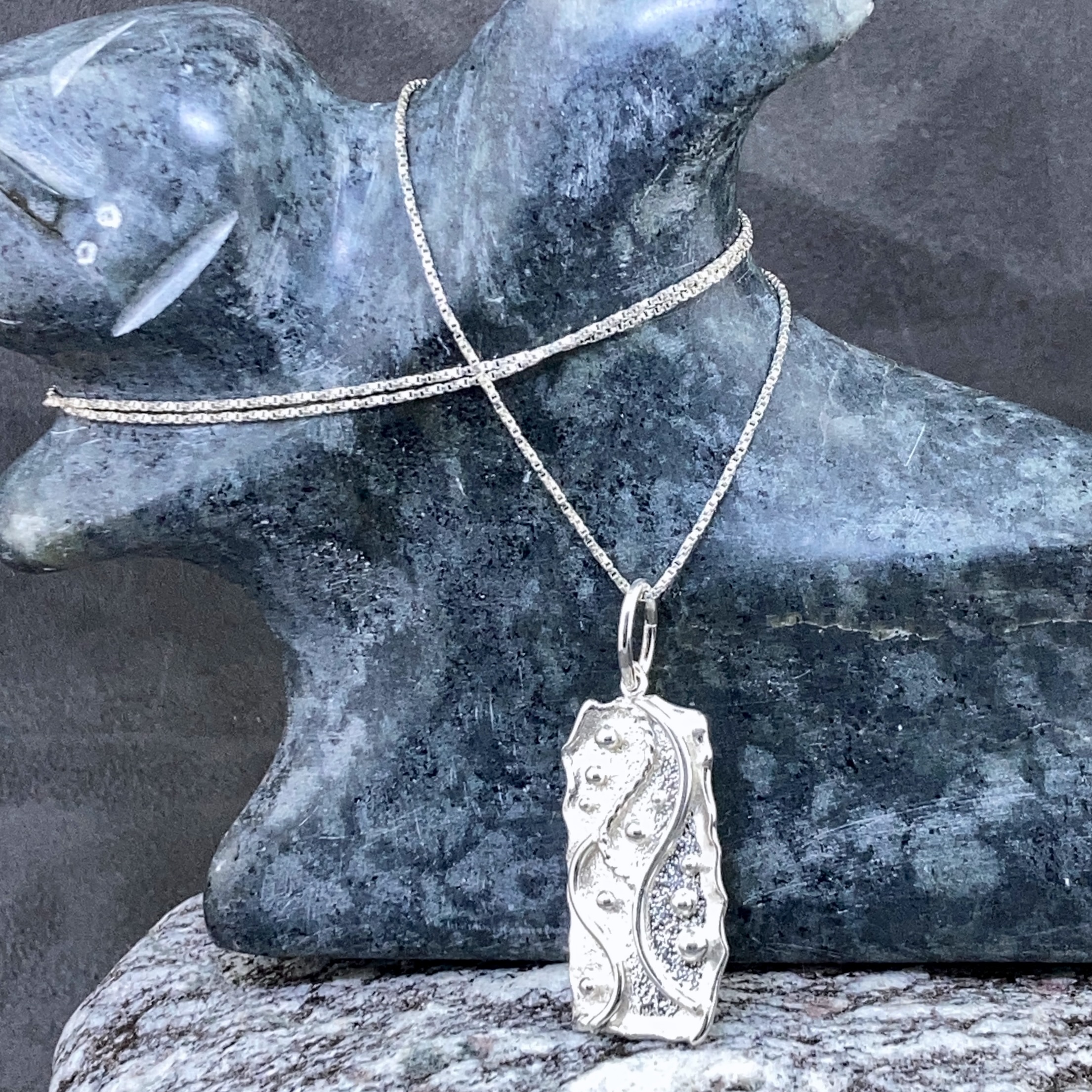 waves pendant - Argentium silver - rectangle