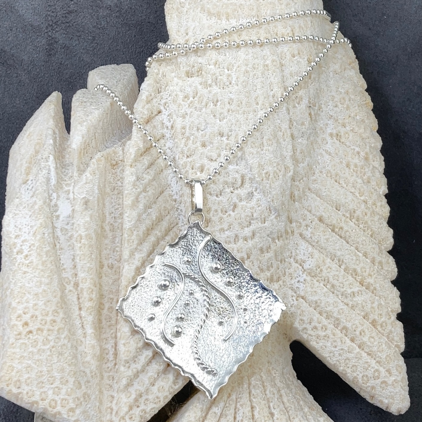 waves pendant - Argentium silver - diamond shape