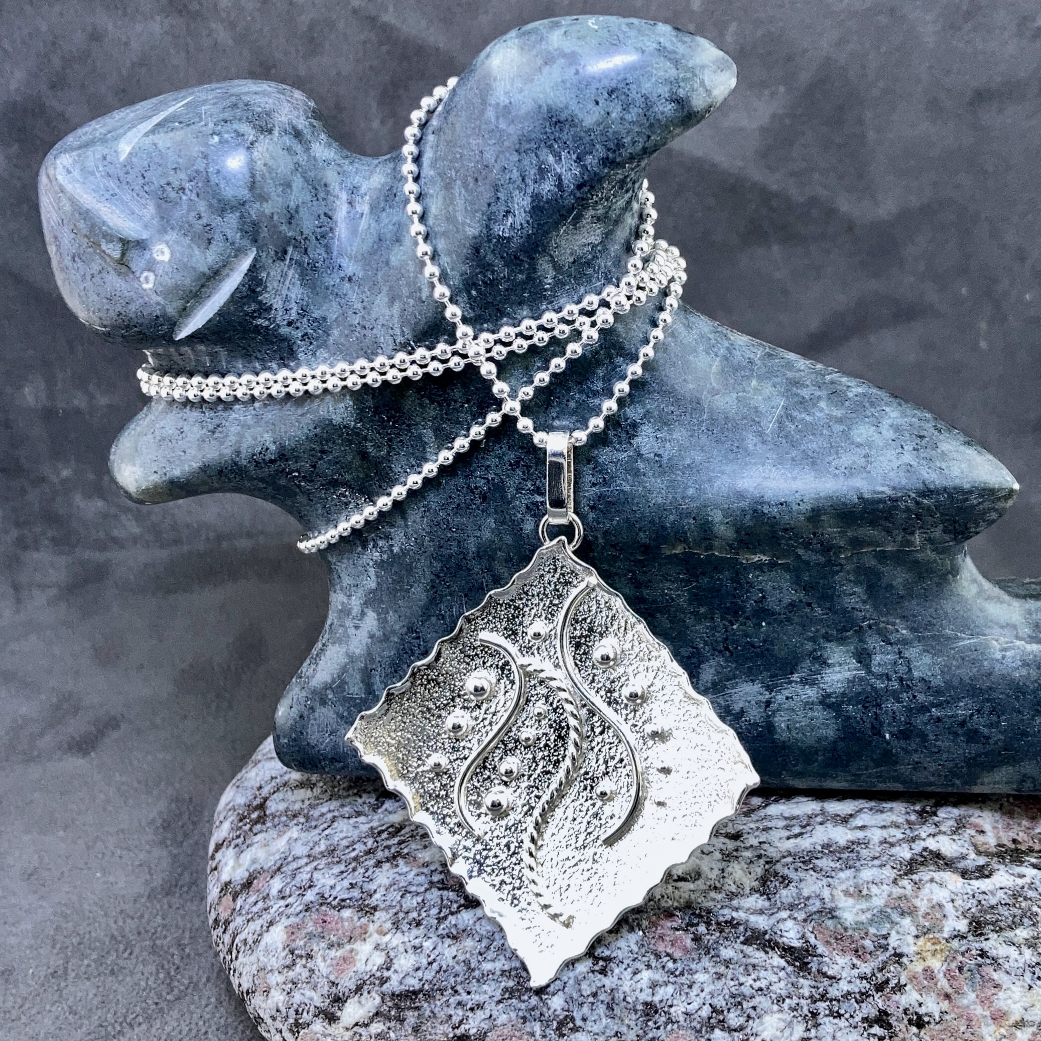 waves pendant - Argentium silver - diamond shape - Image 2