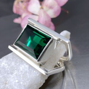 Green Topaz Ring – Size 9 – Argentium Silver Double-D Band – 12 Carat
