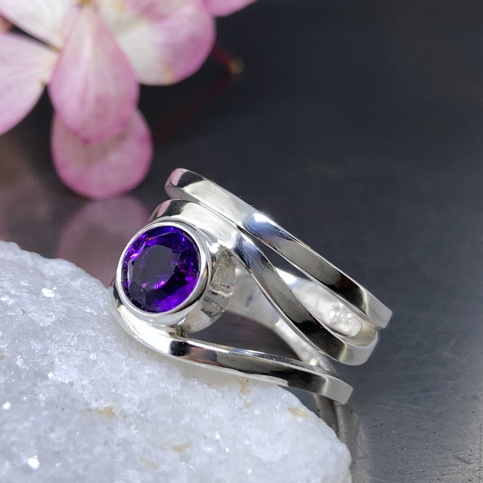 Amethyst Ring – Size 6 – Argentium Silver Wind Design – 1 Carat - Image 2
