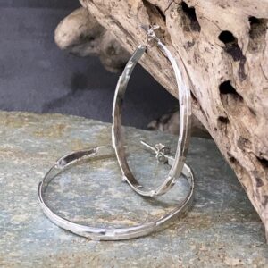 hoop earrings - bark - Argentium silver - medium