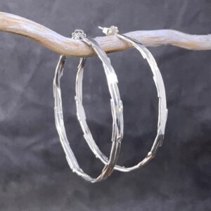 hoop earrings - bark - Argentium silver - large