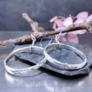 hoop earrings - floating bark - Argentium silver - small