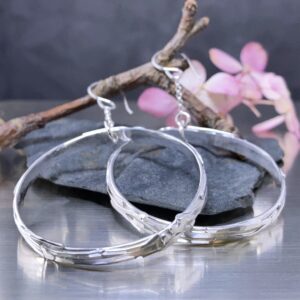 hoop earrings - floating bark - Argentium silver - large