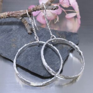 hoop earrings - floating bark - Argentium silver - medium