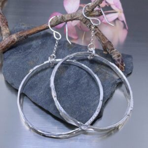 hoop earrings - floating bark - Argentium silver - Large