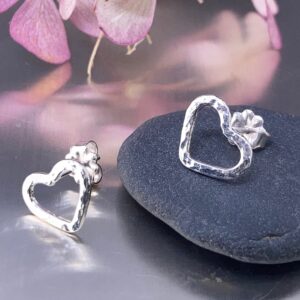 heart earrings - hammered post - Argentium silver