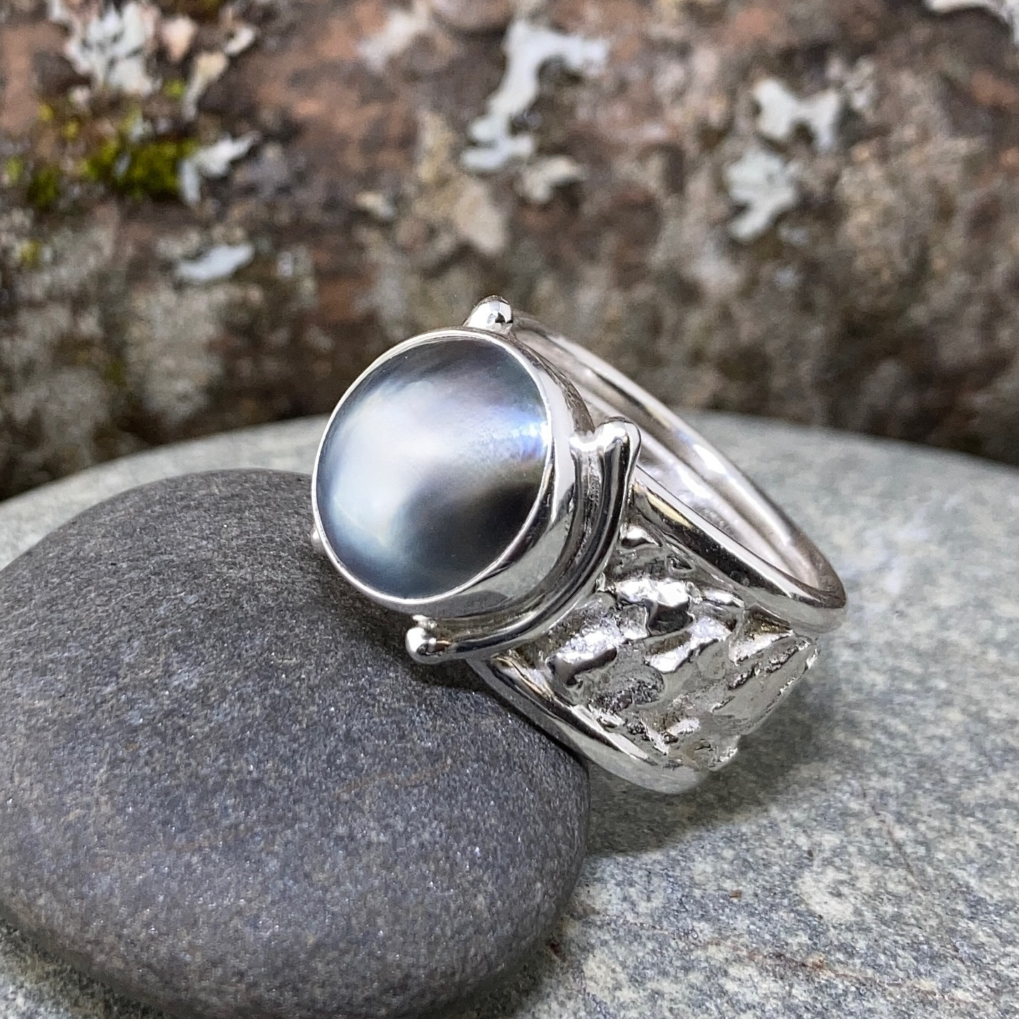 Mabe’ Pearl Ring – Size 7.75 – Argentium Silver Lunar Band - Image 3