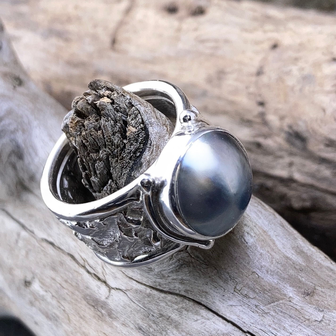 Mabe’ Pearl Ring – Size 7.75 – Argentium Silver Lunar Band - Image 2