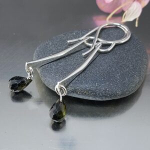 tourmaline earrings - twist bar - Argentium silver
