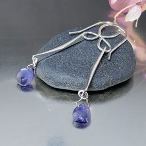 iolite earrings - twist bar - Argentium silver