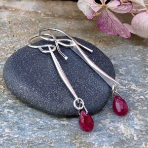 ruby earrings - twist bar - Argentium silver