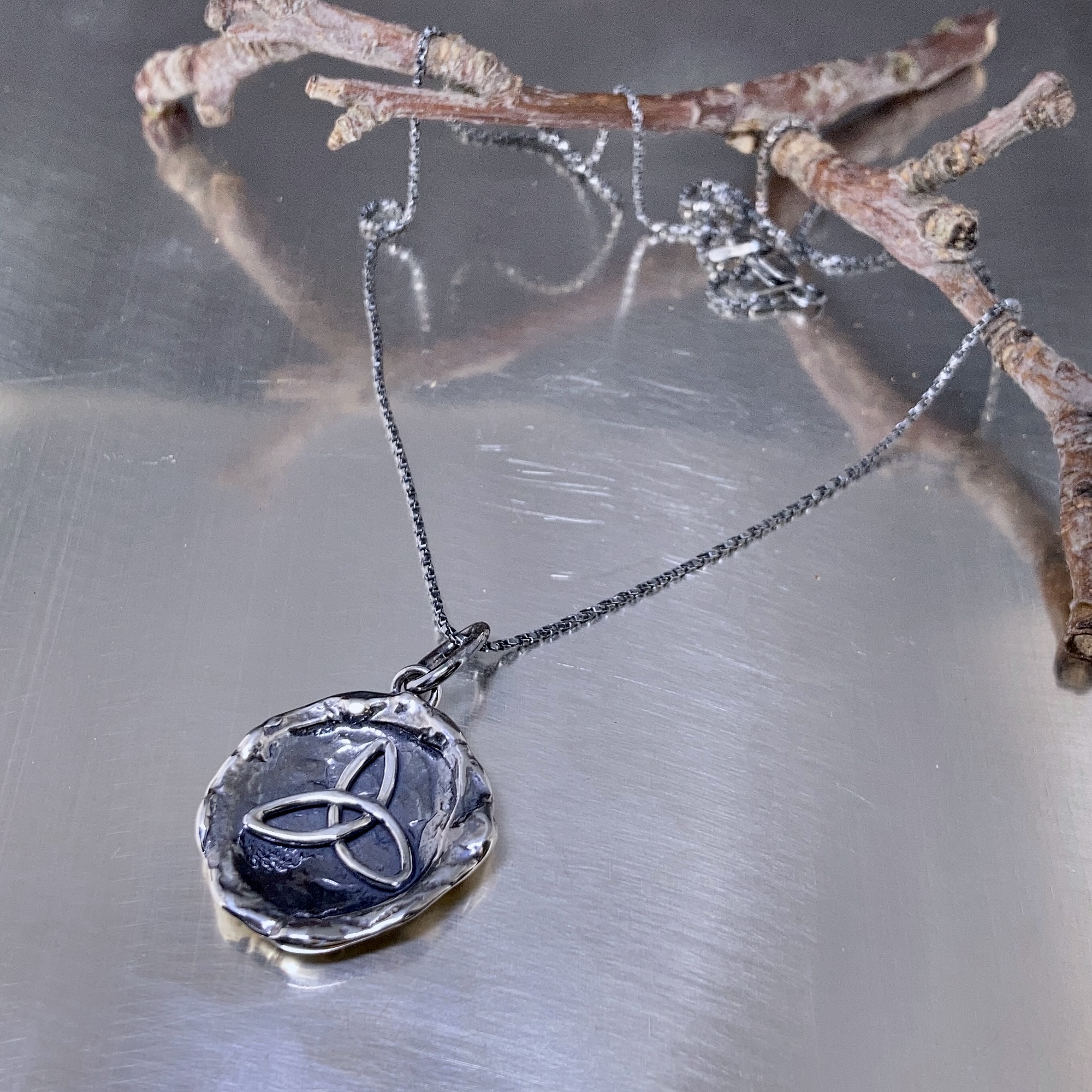 Trinity knot pendant - Argentium silver wax seal - antique