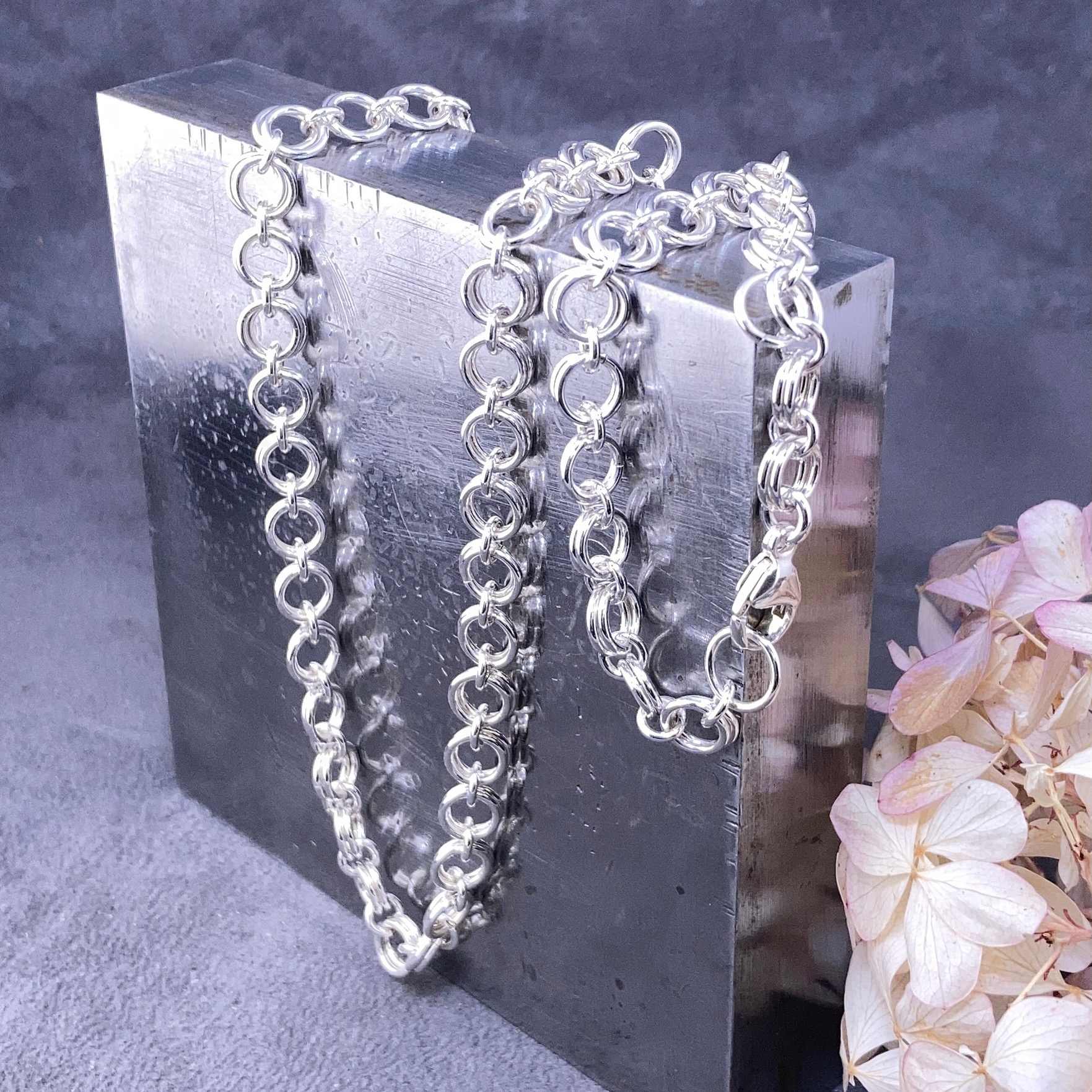 chain maille links necklace - Argentium silver - 20" long - Image 3