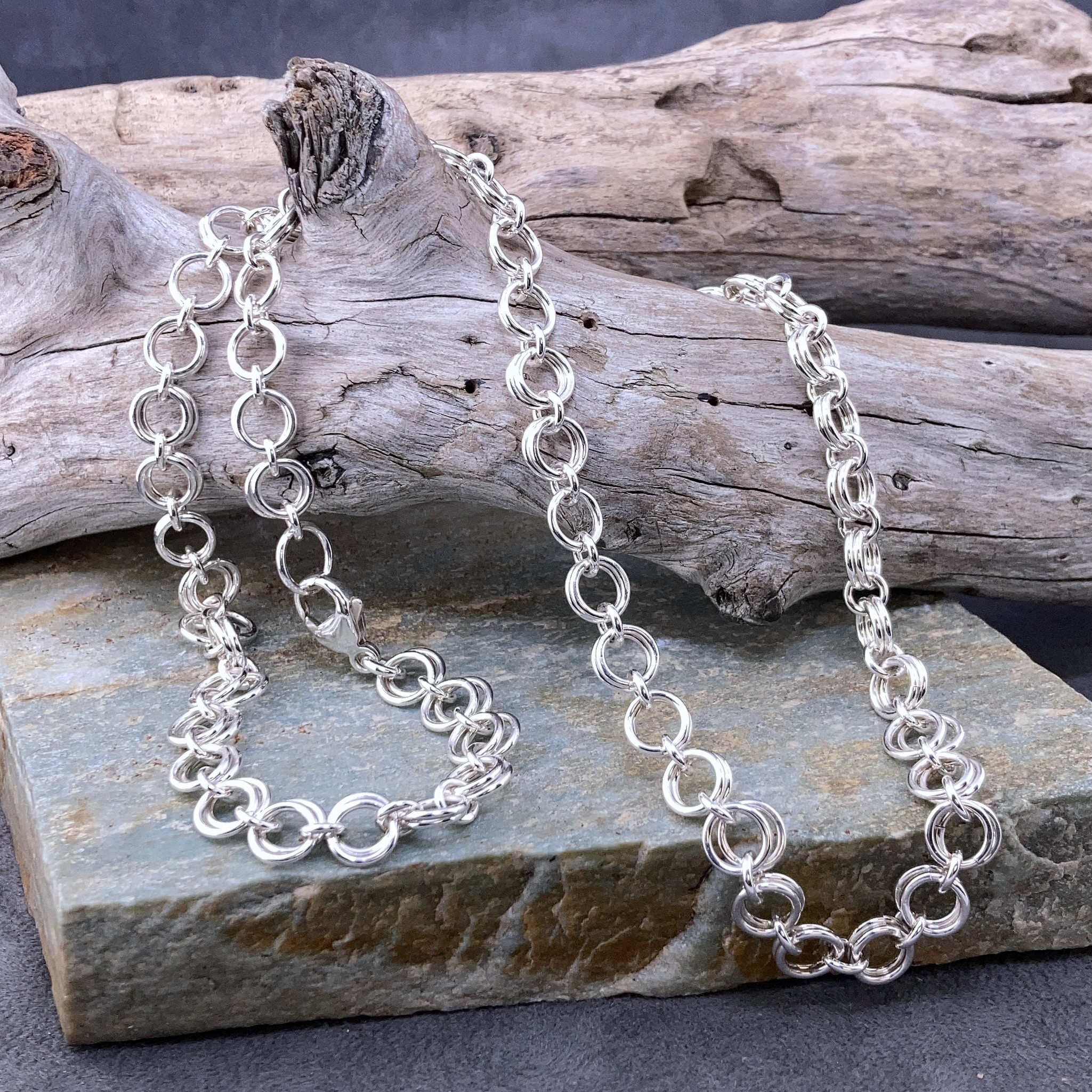 chain maille links necklace - Argentium silver - 20" long - Image 2