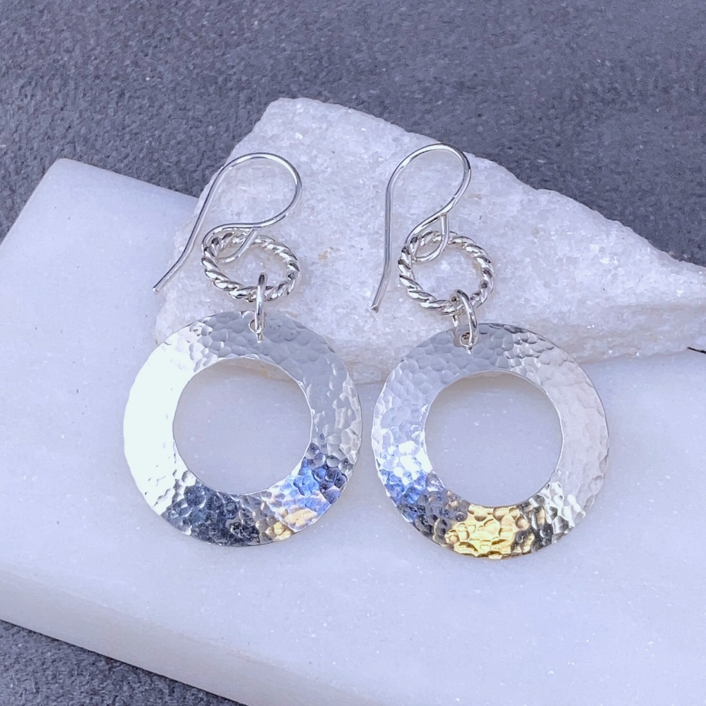 sun earrings - hammered - Argentium silver - Image 2