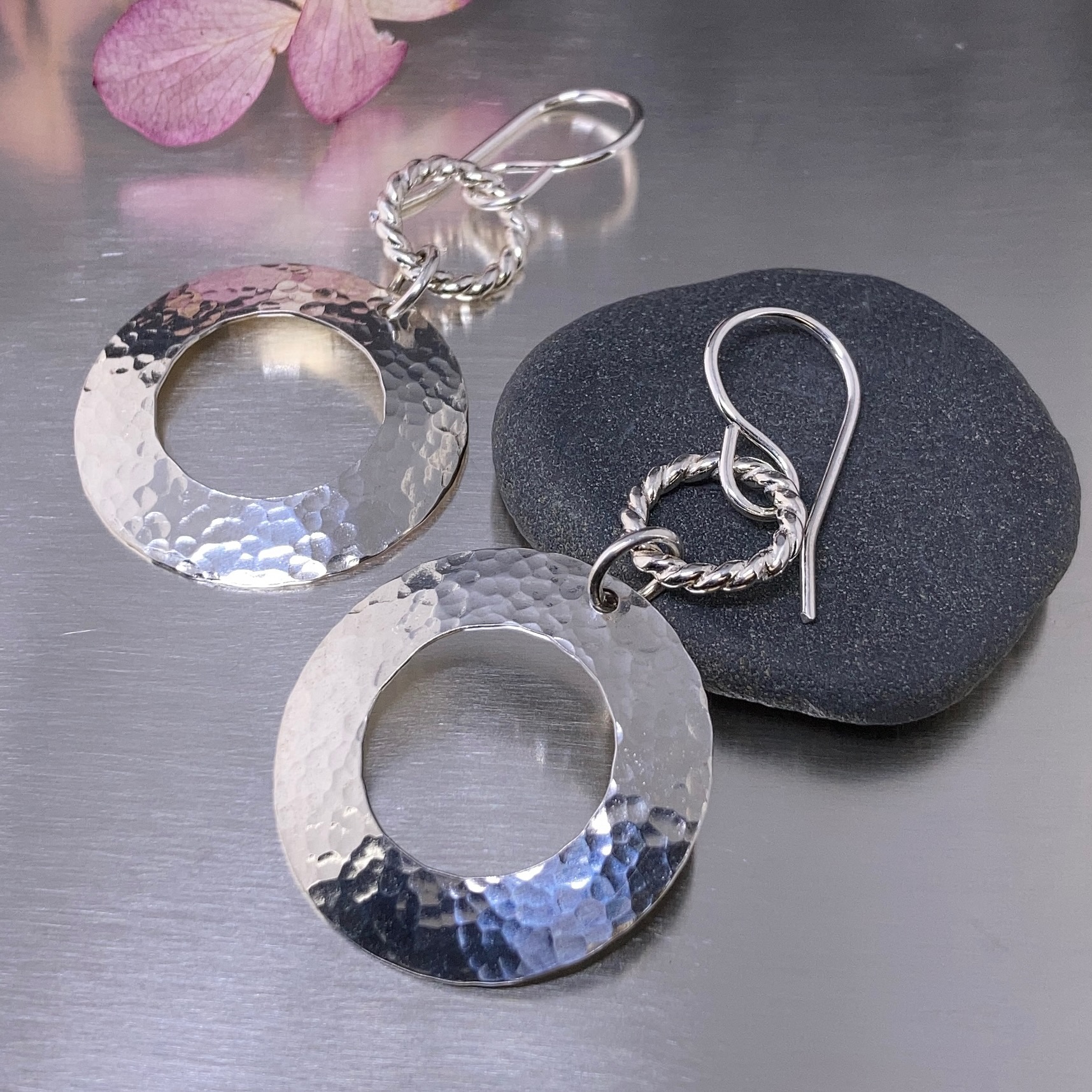 sun earrings - hammered - Argentium silver - Image 3