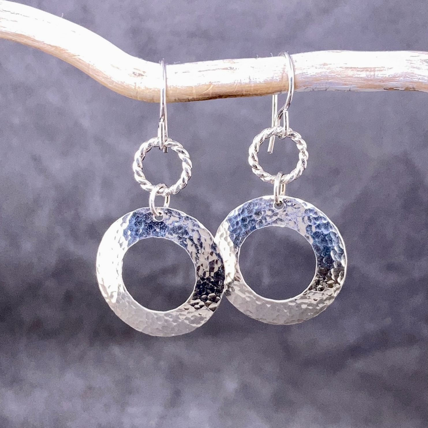 sun earrings - hammered - Argentium silver - Image 4
