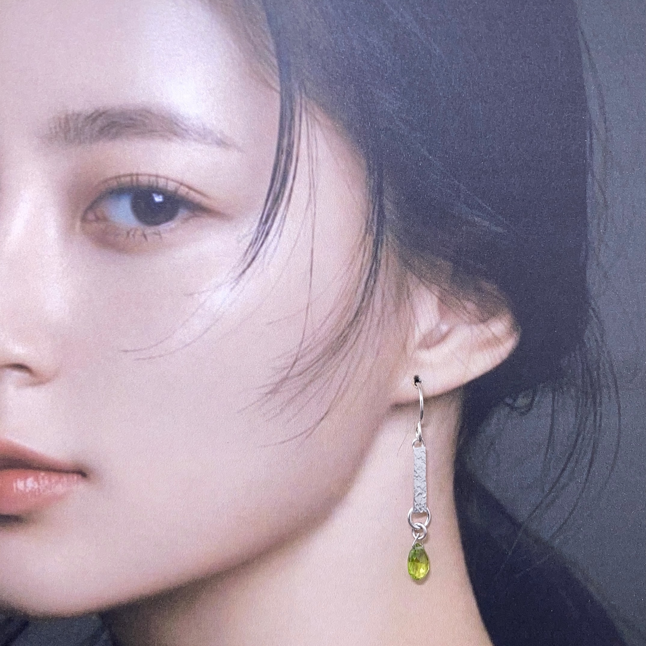 gemstone earrings - textured bar - Argentium silver - Image 3