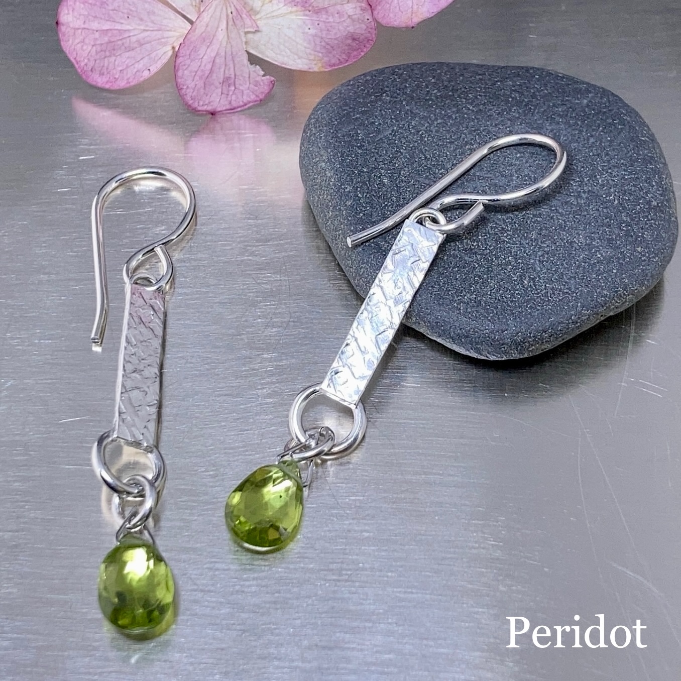 gemstone earrings - textured bar - Argentium silver - Image 13