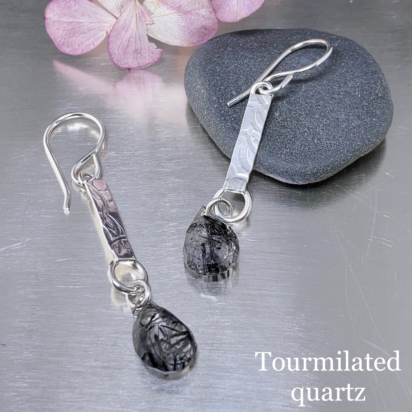 gemstone earrings - textured bar - Argentium silver - Image 14