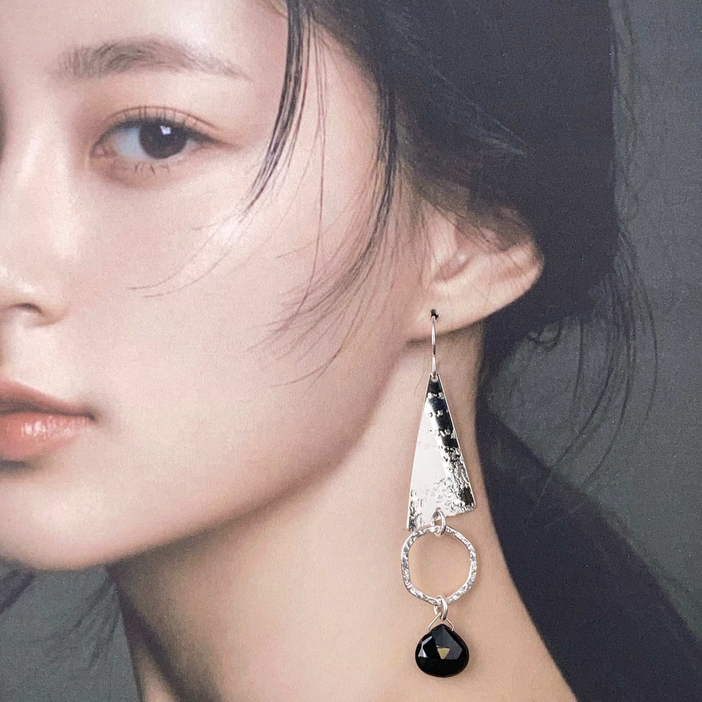 onyx earrings - sail over sun - Argentium silver - Image 4