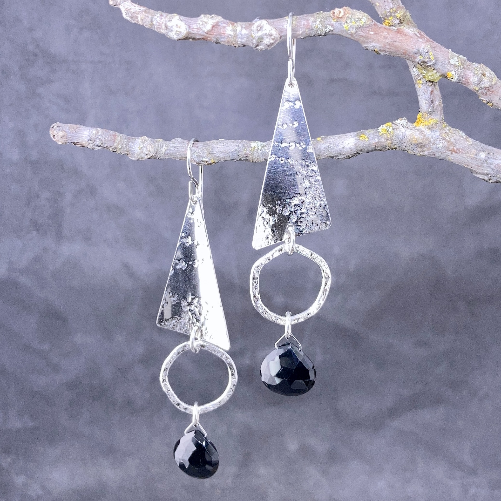 onyx earrings - sail over sun - Argentium silver - Image 3