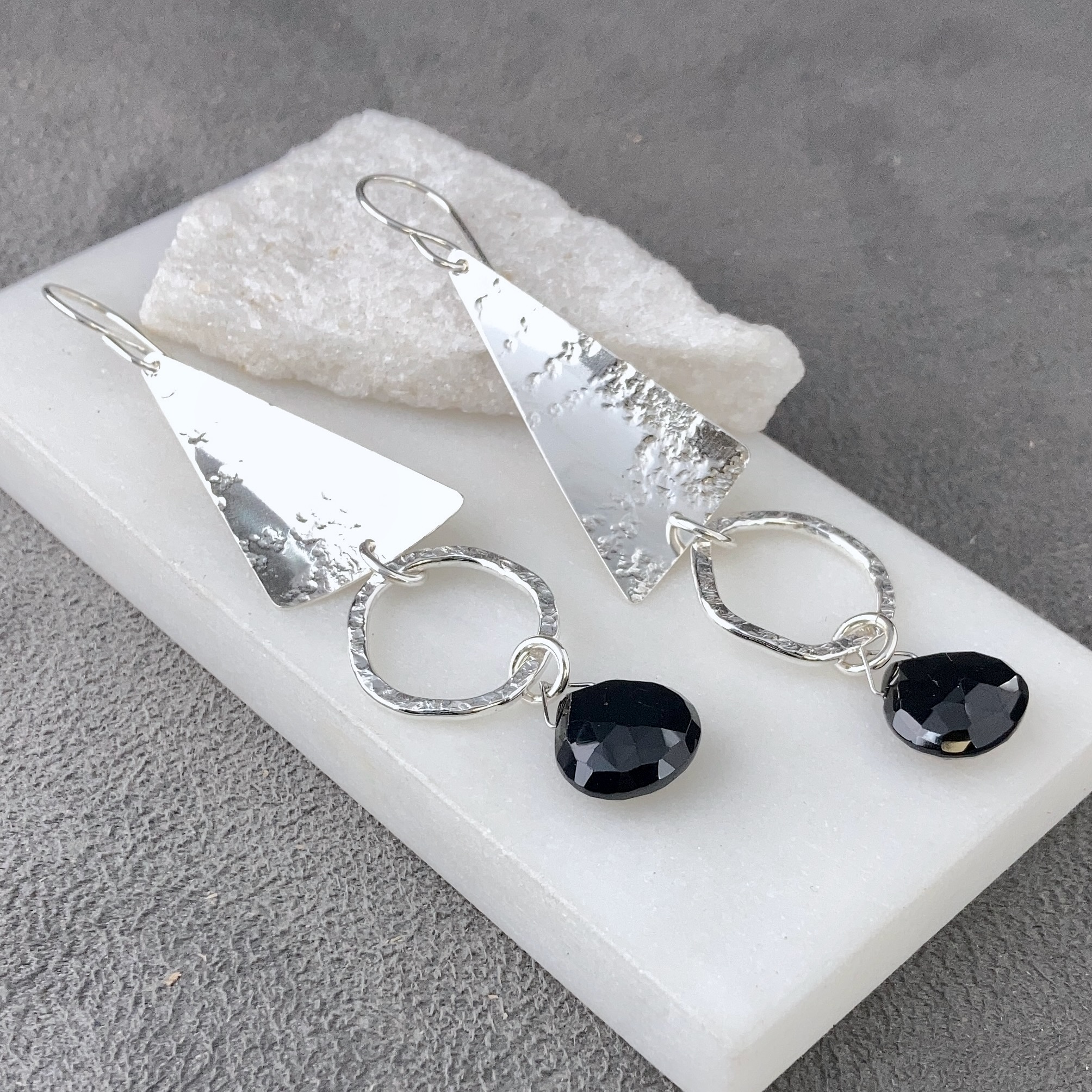 onyx earrings - sail over sun - Argentium silver - Image 2