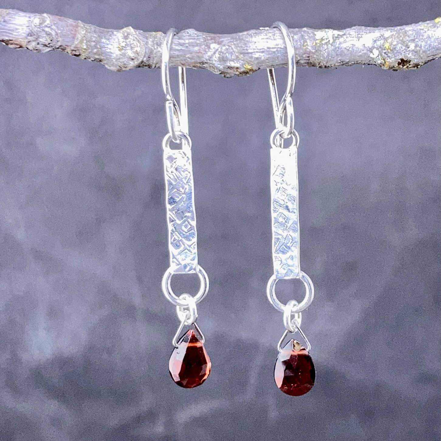 gemstone earrings - textured bar - Argentium silver - Image 6