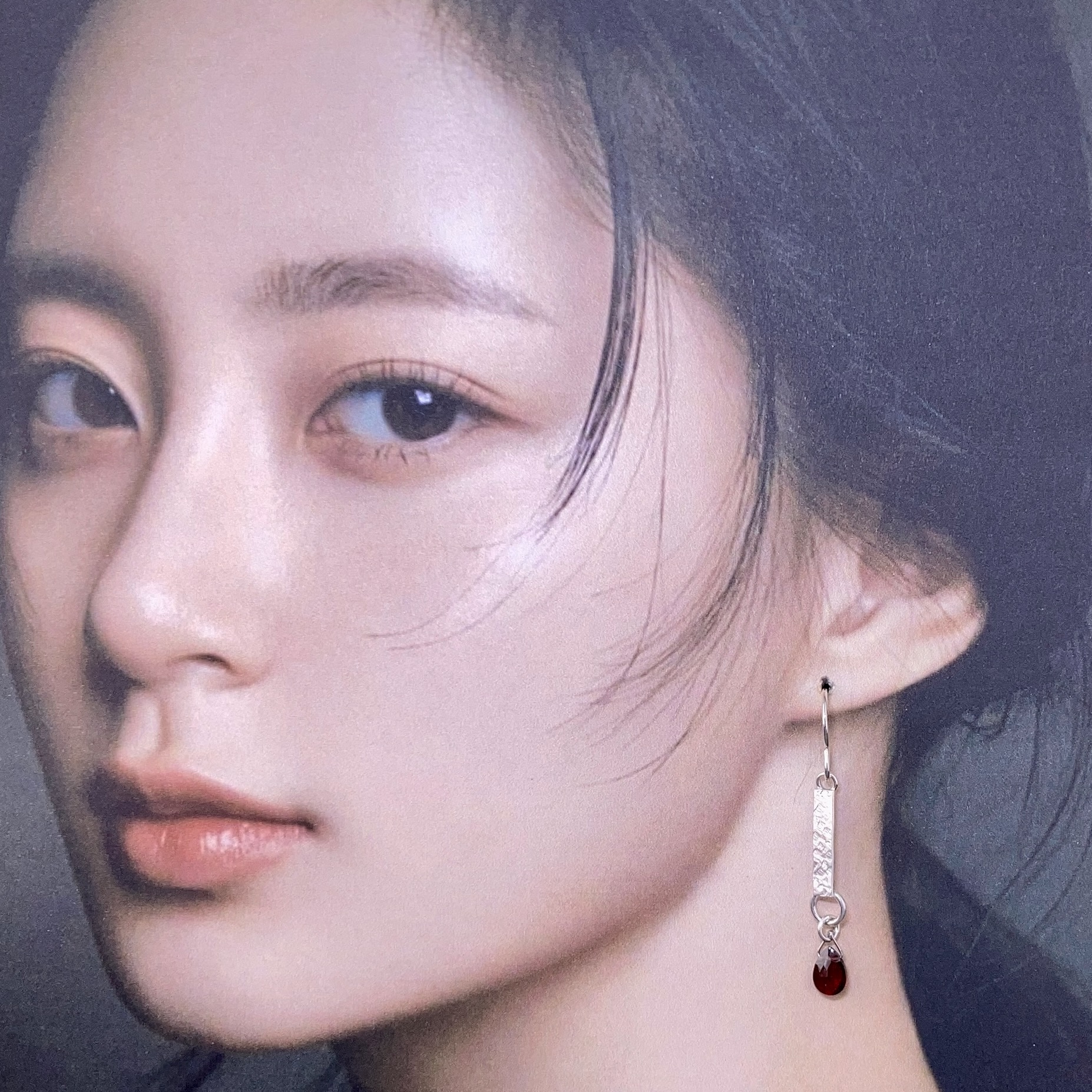 gemstone earrings - textured bar - Argentium silver - Image 7