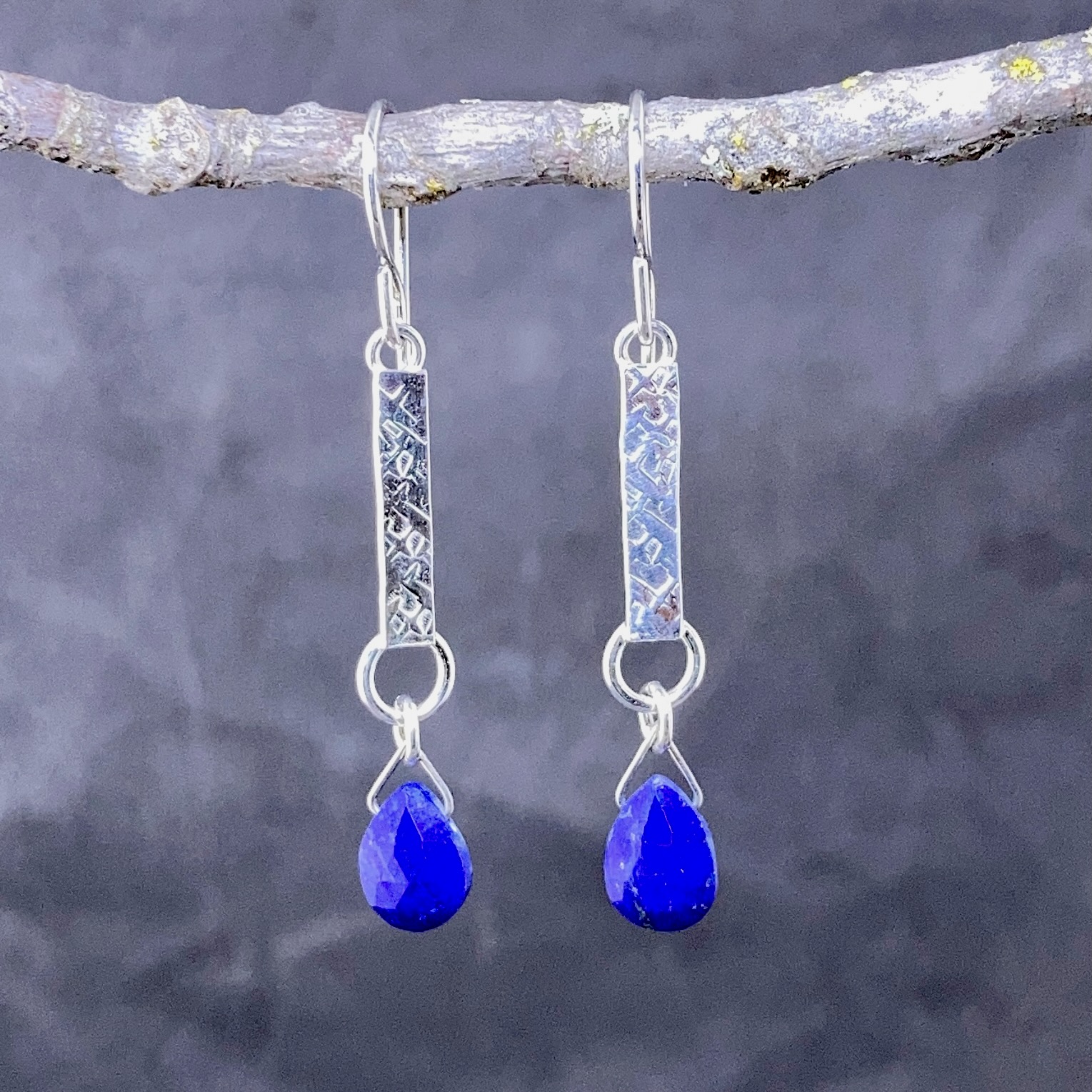 gemstone earrings - textured bar - Argentium silver - Image 9