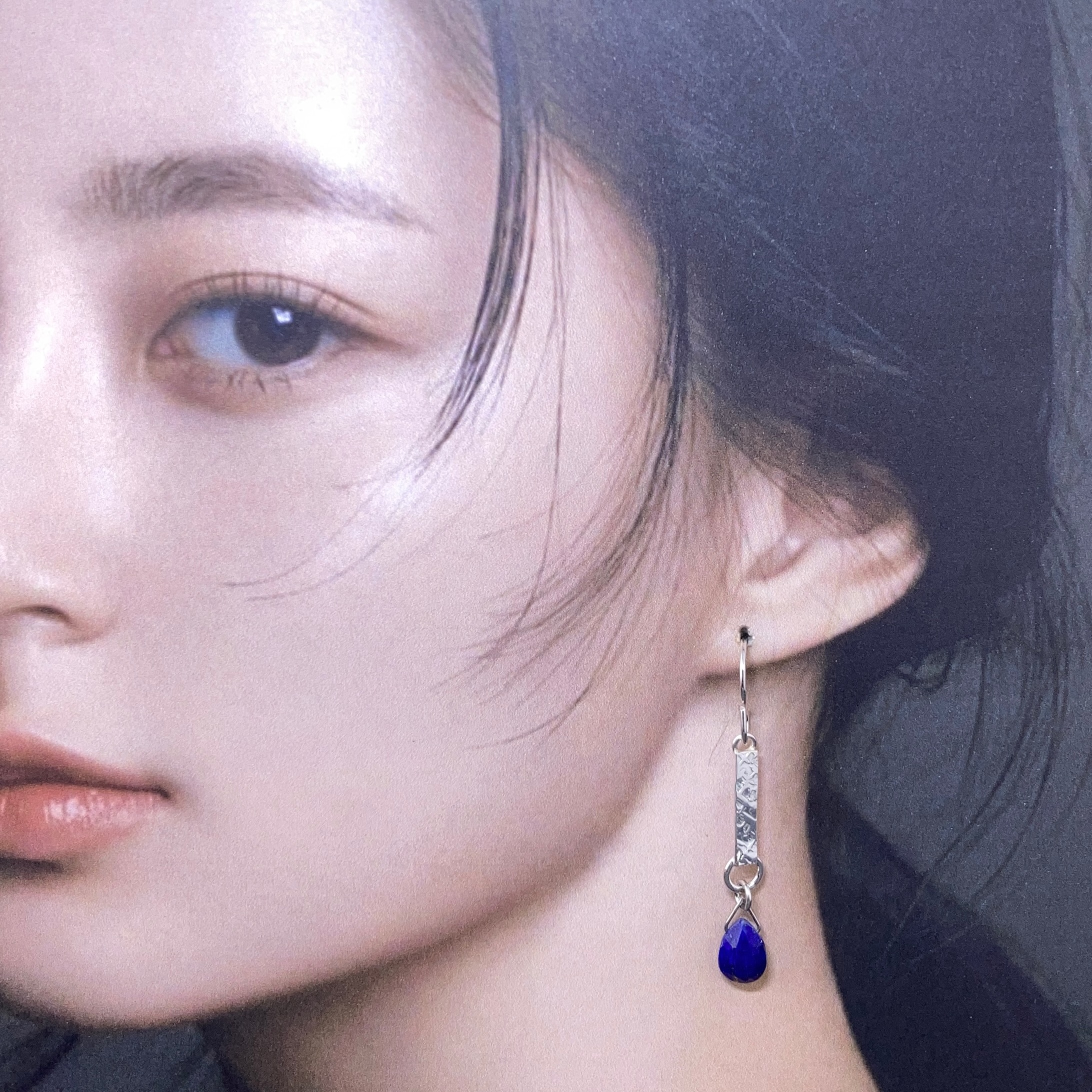 gemstone earrings - textured bar - Argentium silver - Image 8