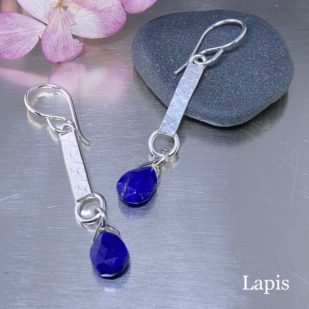 gemstone earrings - textured bar - Argentium silver - Image 16