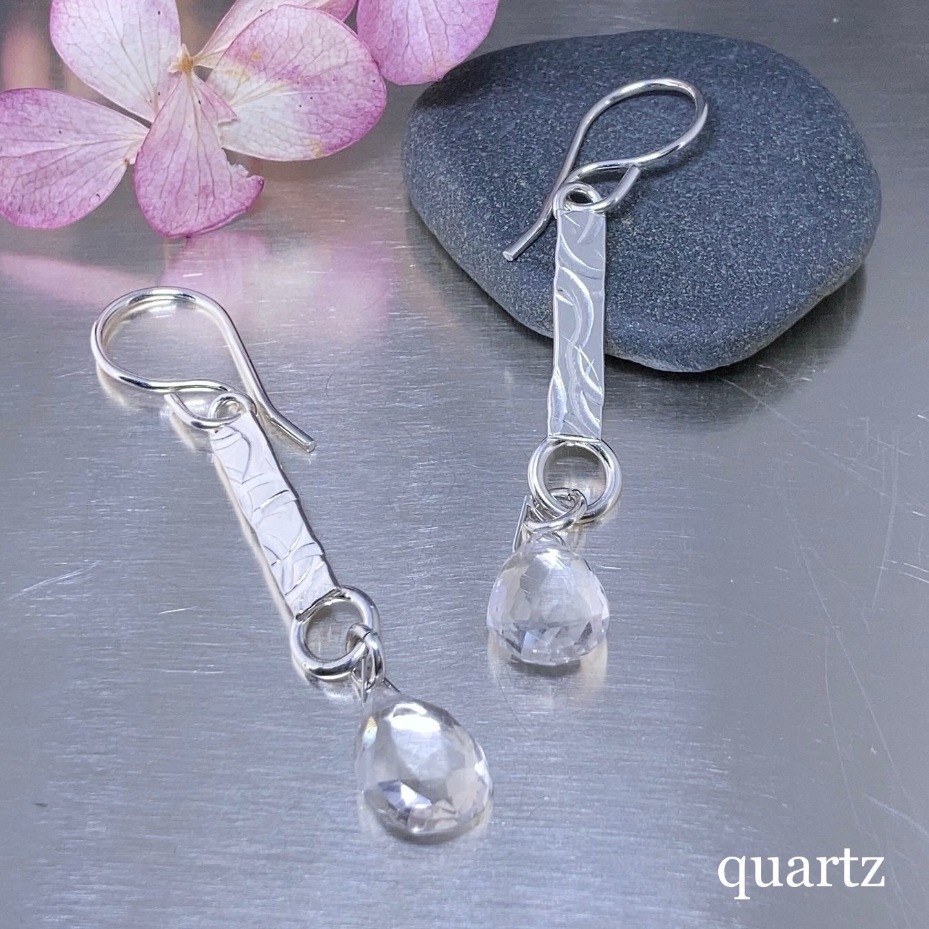 gemstone earrings - textured bar - Argentium silver - Image 17