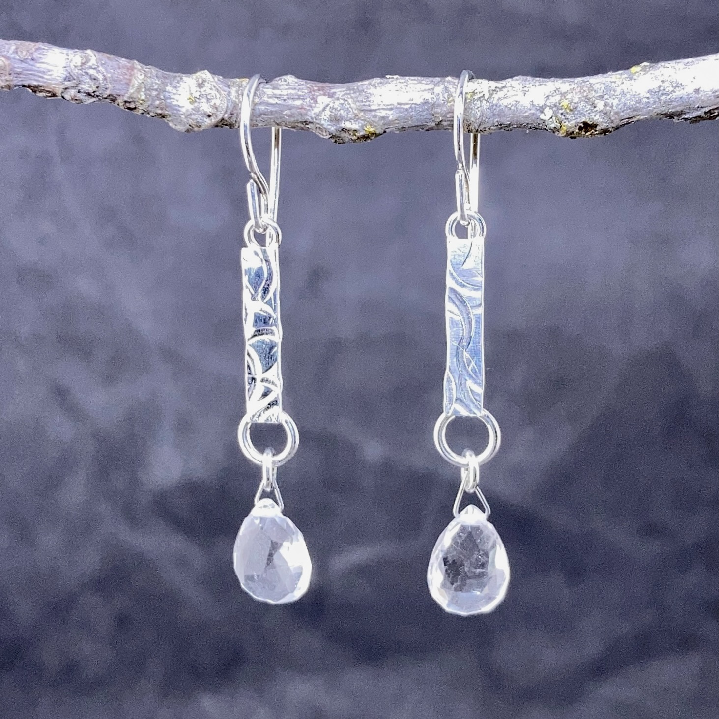 gemstone earrings - textured bar - Argentium silver - Image 12