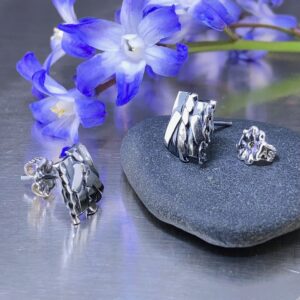 bark earrings - posts - antique Argentium silver