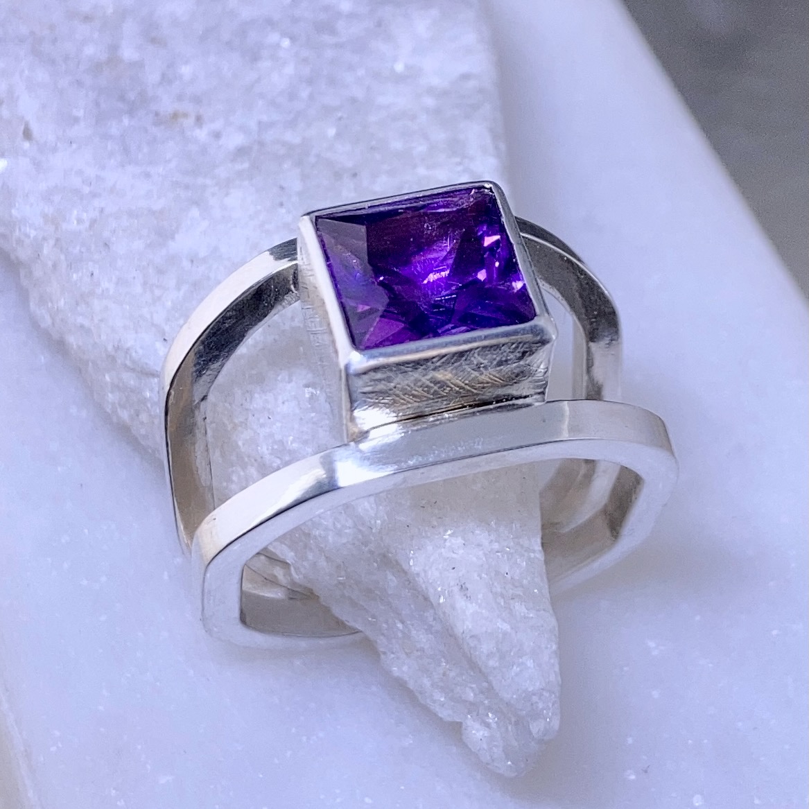 amethyst ring - size 7.5 - octagon double-band - 2.35 carat